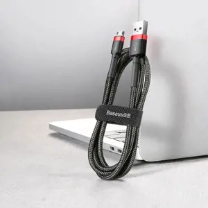 "Baseus Cafule Cable" patvarus nailono kabelis USB / micro USB QC3.0 2.4A 1 m juodas+raudonas (juodas+raudonas)