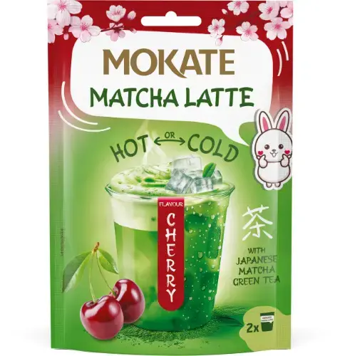 Žaliosios arbatos gėrimas MOKATE Matcha latte vyšnių skonio 40g