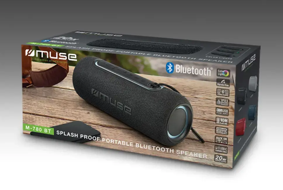 "Muse M-780 BT" garsiakalbis atsparus vandeniui, "Bluetooth", nešiojamas, belaidis ryšys, juodas