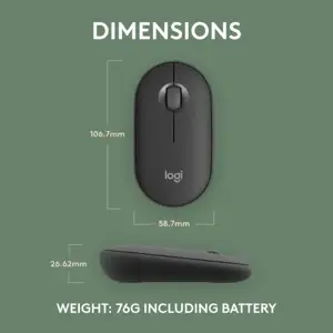 "Logitech Pebble 2 M350s", dvipusis, optinis, RF belaidis + "Bluetooth", 4000 DPI, grafito spalvos
