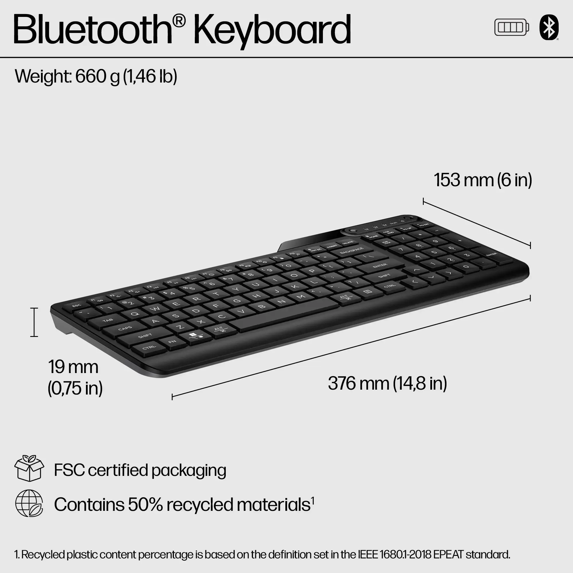 HP 460 Multi-Device Bluetooth Keyboard, Wireless, Bluetooth