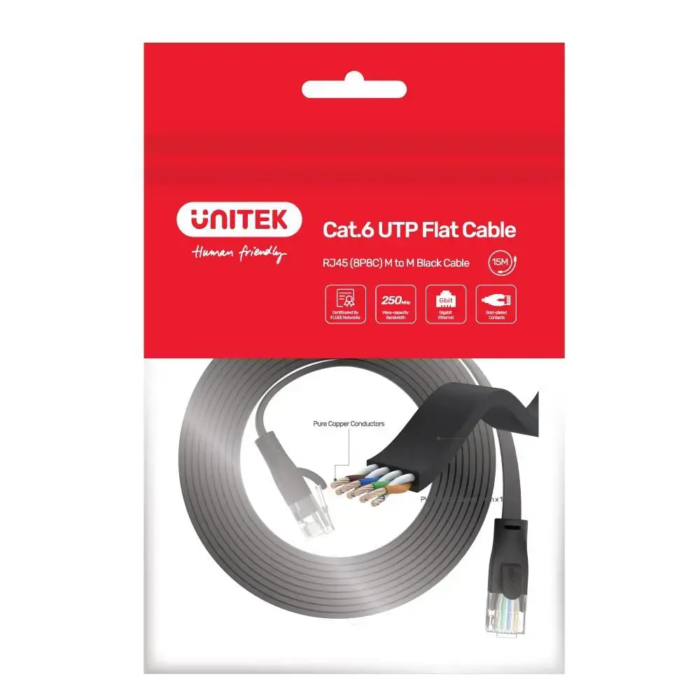 UNITEK C1811GBK Ethernet kabelis FLAT UTP Ethernet Cat.6 3 m