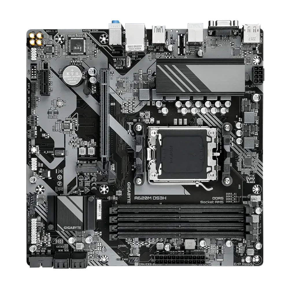 "Gigabyte A620M DS3H" (1.0 red.), AMD, "Socket AM5", "AMD Ryzen™ 5", "AMD Ryzen 7 7th Gen", "AMD Ryzen 9 7th Gen", "Socket AM5", DDR5-SDRAM, 192 GB