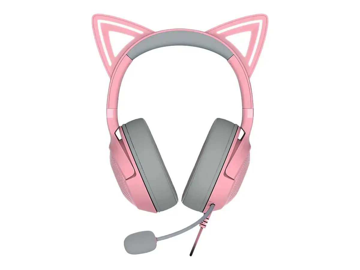 "Razer" ausinės "Kraken Kitty V2" mikrofonas, kvarcinis, laidinis, ant ausų, su triukšmo slopinimu