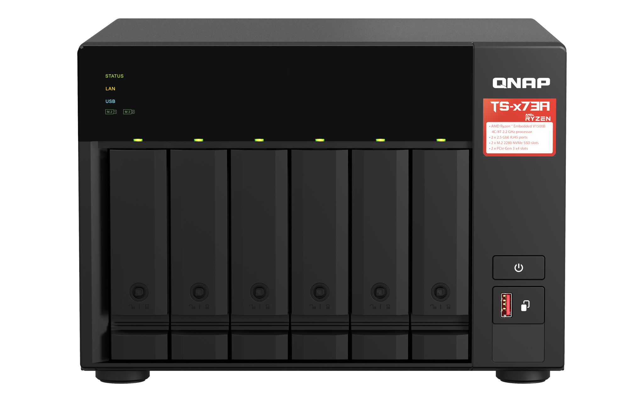 QNAP TS-673A, NAS, bokštinis, "AMD Ryzen", V1500B, juodas