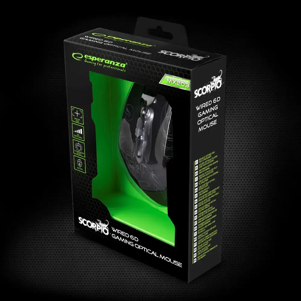 ESPERANZA EGM203B WIRED MOUSE FOR GAMERS 6D OPT. USB MX203 SCORPIO