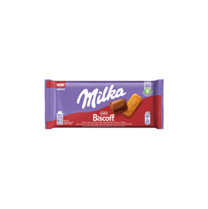 Pieninis šokoladas MILKA Biscoff iš Alpių pieno su karamelizuotų sausainių gabalėliais, 90 g