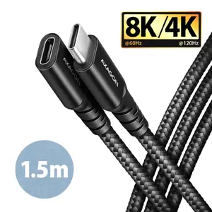 Axagon Extension USB 20Gbps cable length 1.5 m. PD 240W, 5A, 8K HD video. Black braided.