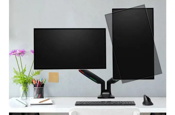 "Kensington SmartFit®" vienu prisilietimu reguliuojamo aukščio dviguba monitoriaus atrama, spaustukas, 9 kg, 33 cm (13"), 86,4 cm (34"), 100 x 100 mm, juoda