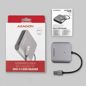 "Axagon Aluminum" greitaeigis USB-A 3.2 Gen 1 atminties kortelių skaitytuvas. 3 lizdai, UHS-II.