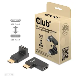 CLUB3D USB Type-C Gen2 Angled Adapter set of 2 up to 4K120Hz M/F, USB C, USB C, USB 3.2 Gen 2 (3.1 Gen 2)