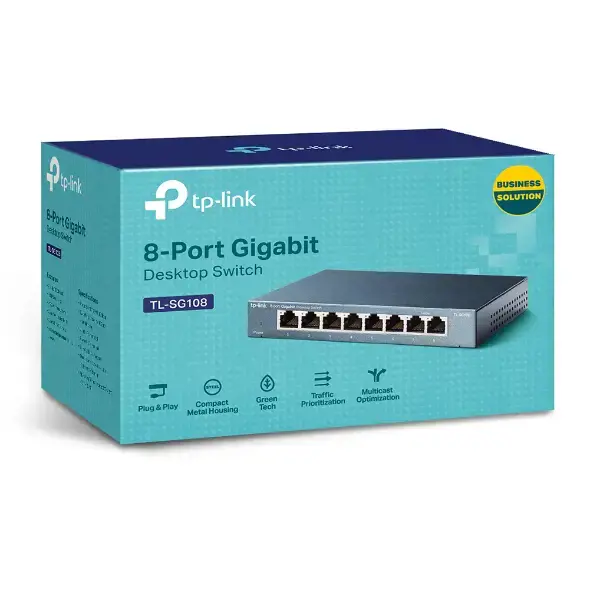 TP-LINK 8 prievadų metalinis gigabitinis komutatorius 5 10/100/1000M RJ45 prievadai palaiko GMP Snooping IEEE 802.1p QoS Plug and Play metalinis korpusas