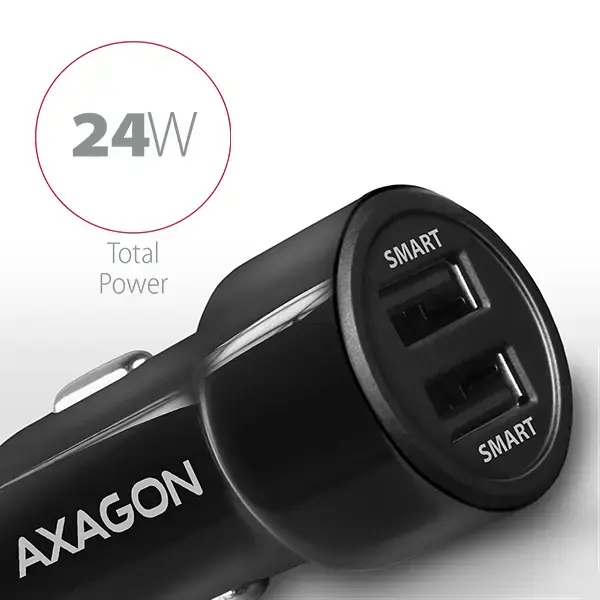 AXAGON PWC-5V5 automobilinis įkroviklis Smart 5V 2,4A + 2,4A, 24W, juodas