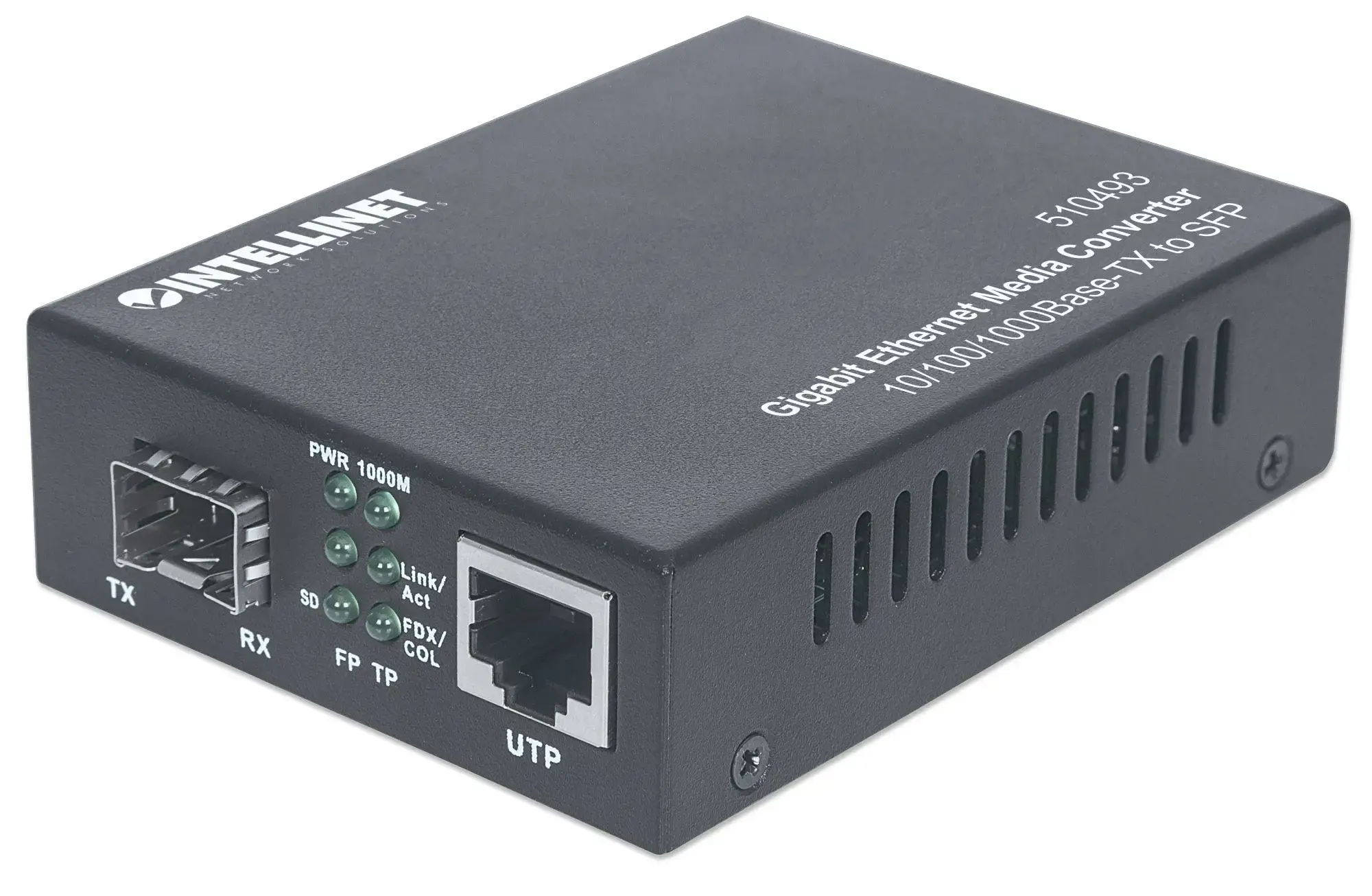 Intellinet Gigabit Ethernet to SFP Media Converter, 10/100/1000Base-Tx to SFP slot, empty, 1000 Mbit/s, 10Base-T, 100Base-TX, 1000Base-TX, IEEE 802.3, IEEE 802.3ab, IEEE 802.3u, IEEE 802.3z, Fast Ethernet, Gigabit Ethernet, 10,100,1000 Mbit/s, 1000 Mbit/s