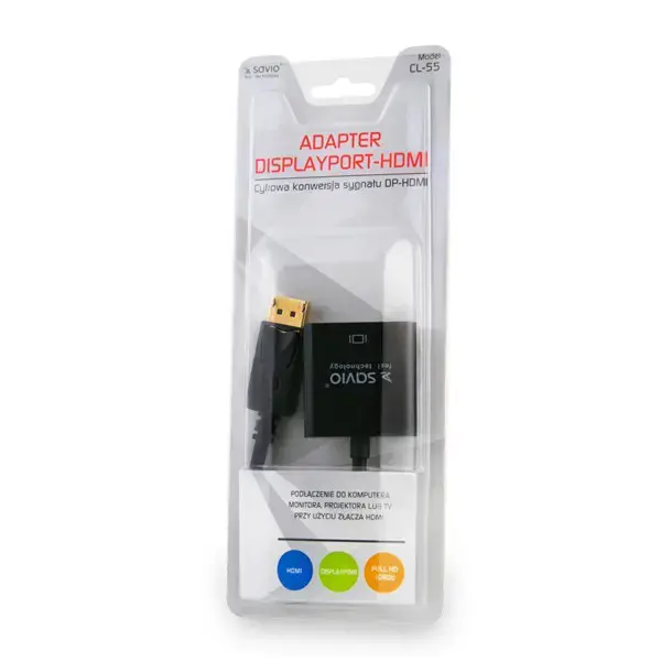"Savio CL-55" vaizdo kabelio adapteris 0,2 m DisplayPort HDMI A tipo (standartinis) Juodas