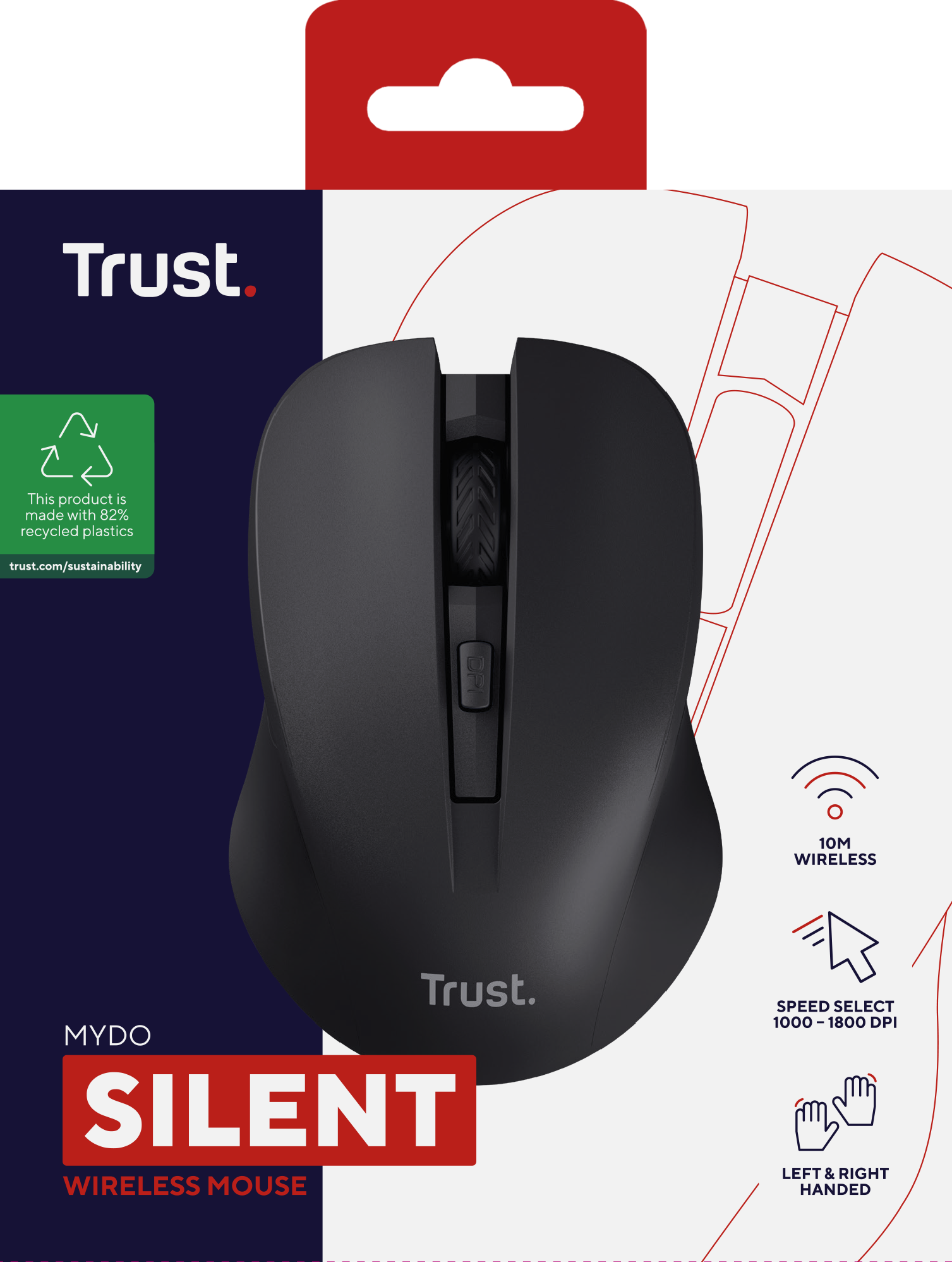 "Trust Mydo", dvipusis, optinis, RF belaidis, 1800 DPI, juodas