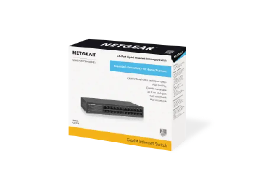 NETGEAR GS324, nevaldomas, Gigabit Ethernet (10/100/1000), montuojamas į stovą, montuojamas ant sienos