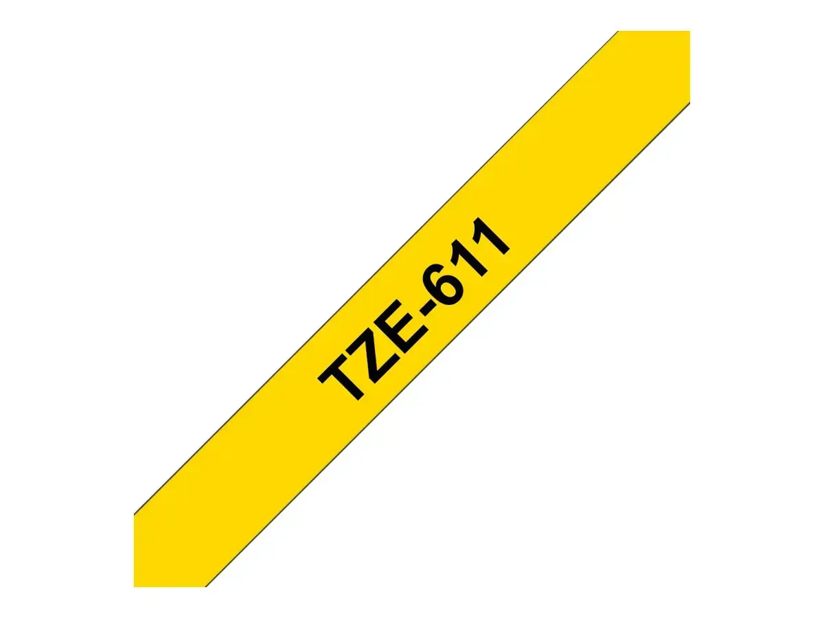 Brother P-Touch TZE611 laminuota 6 mm juoda ant geltonos spalvos 8 m ilgio