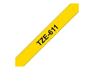 Brother P-Touch TZE611 laminuota 6 mm juoda ant geltonos spalvos 8 m ilgio
