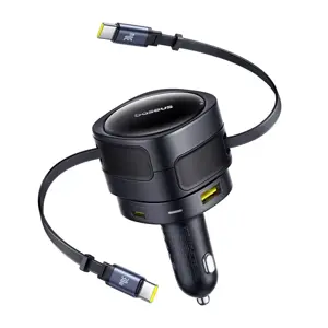 Baseus Enjoyment Max car charger with USB-C+USB-C cables and USB-A+USB-C ports 90W Black