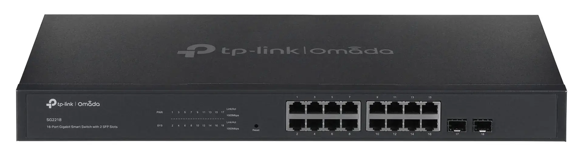 "TP-Link JetStream" 16 prievadų "Gigabit Smart" komutatorius su 2 SFP lizdais, valdomas, L2/L2+, Gigabit Ethernet (10/100/1000), montuojamas į 1U stovą