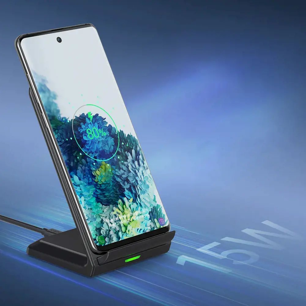 Choetech two-coil fast wireless charger 15W stand black + 1.2m micro USB cable (T524-F)