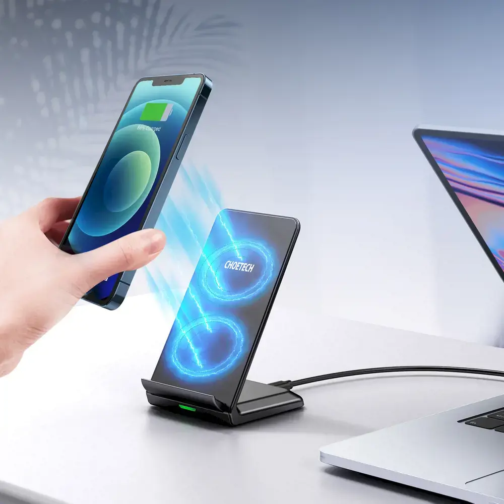 Choetech two-coil fast wireless charger 15W stand black + 1.2m micro USB cable (T524-F)