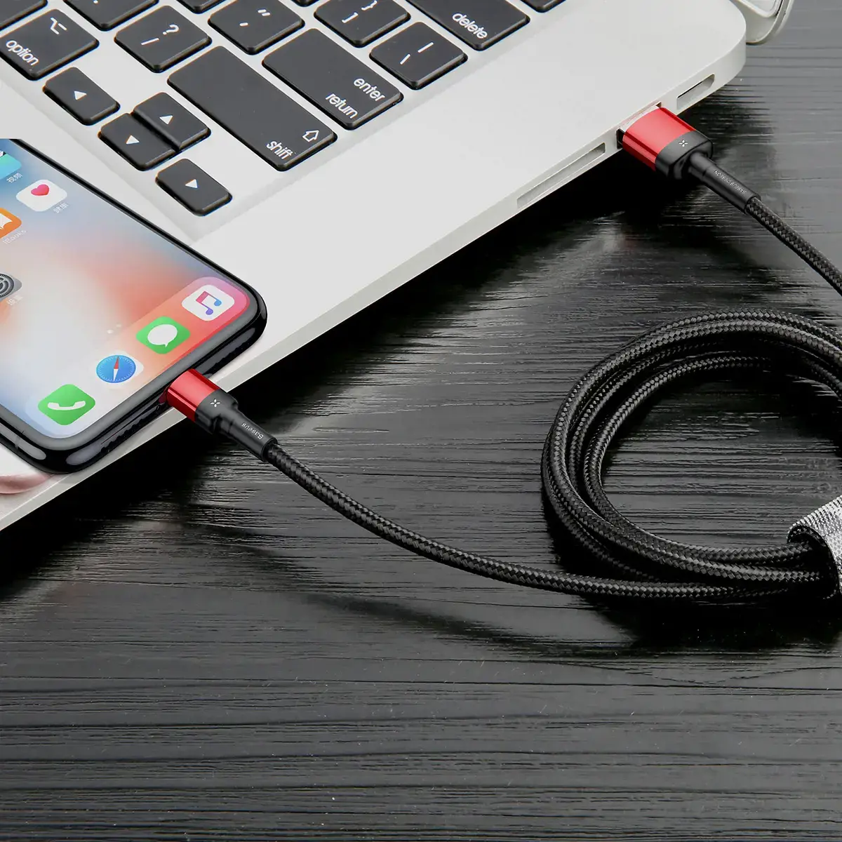 "Baseus Cafule PD2.0" 100 W greitasis įkrovimas USB C tipo kabeliui (20 V 5 A) 2 m raudona+juoda