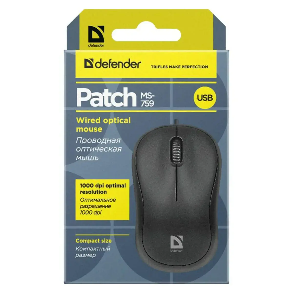 "Defender MOUSE PATCH" MS-759 BLACK OPTICAL 1000dpi 3P