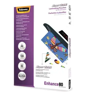 Fellowes SuperQuick A4 Glossy 80 Micron Laminating Pouch, Transparent, A4, 216 mm, 1 mm, 303 mm, 10…