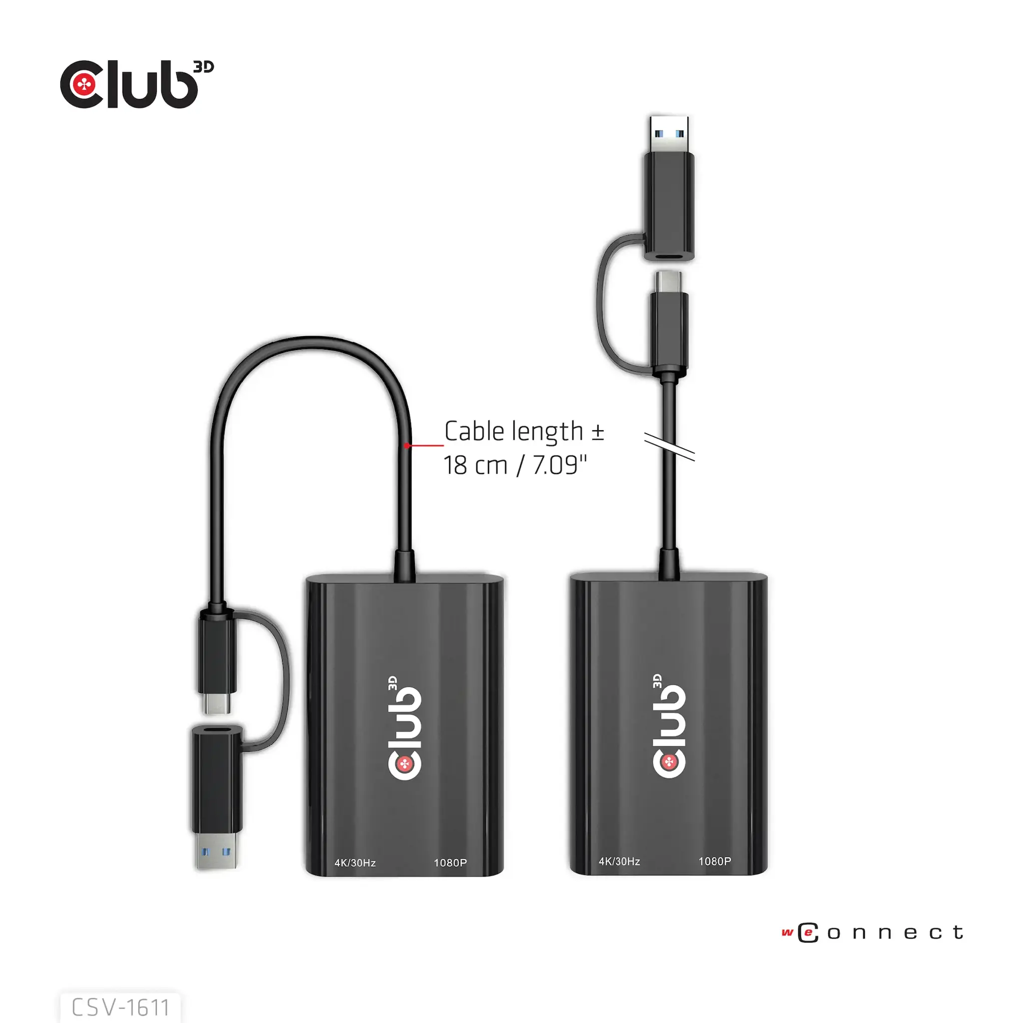 CLUB3D USB Gen1 Type-C/-A to Dual HDMI (4K/30Hz) / VGA (1080/60Hz), 0.22 m, USB Type-C, HDMI + VGA (D-Sub), Male, Female, Straight