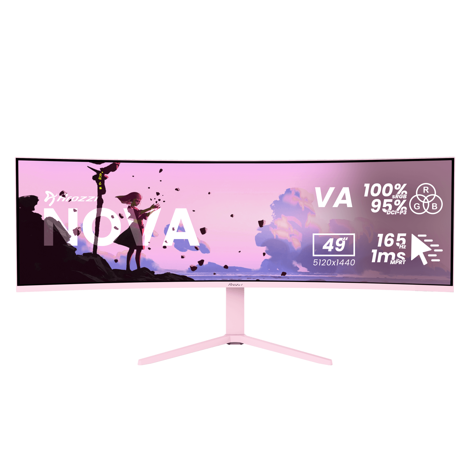 Arozzi Nova | 49 " | VA | 32:9 | 165 Hz | 4 ms | 5120 x 1440 pixels | 350 cd/m² | HDMI ports quantity 2 | Pink