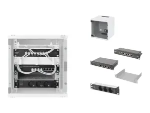 "Digitus" 10" tinklo komplektas, 6U spintelė, lentyna, PDU, 8 prievadų komutatorius, CAT 6 komutacinis skydelis, pilkas Digitus .DN-10-SET-1