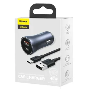 Baseus TZCCJD-0G Golden Contactor Car Charger Dual Quick Charger USB 40W Dark Grey
