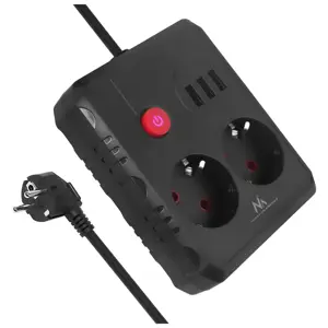 Maclean power strip, extender 2 sockets + 3xUSB, 110-240V AC 50/60Hz, 2.1A max 2500W, 1.5m, black, …