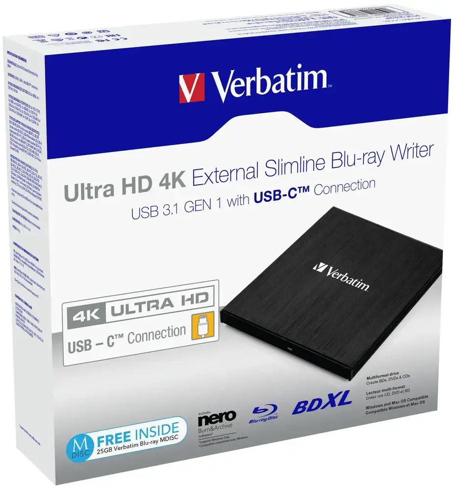 Verbatim 43888, Black, Top, Laptop, Blu-Ray DVD Combo, Serial ATA III, BD, BD-R, BD-R DL, CD, DVD