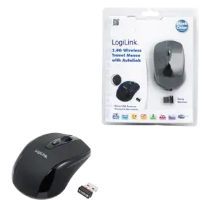 Logilink Maus optisch Funk 2,4 GHz belaidis, juoda, 2,4GH belaidė mini pelė su automatiniu susiejimu