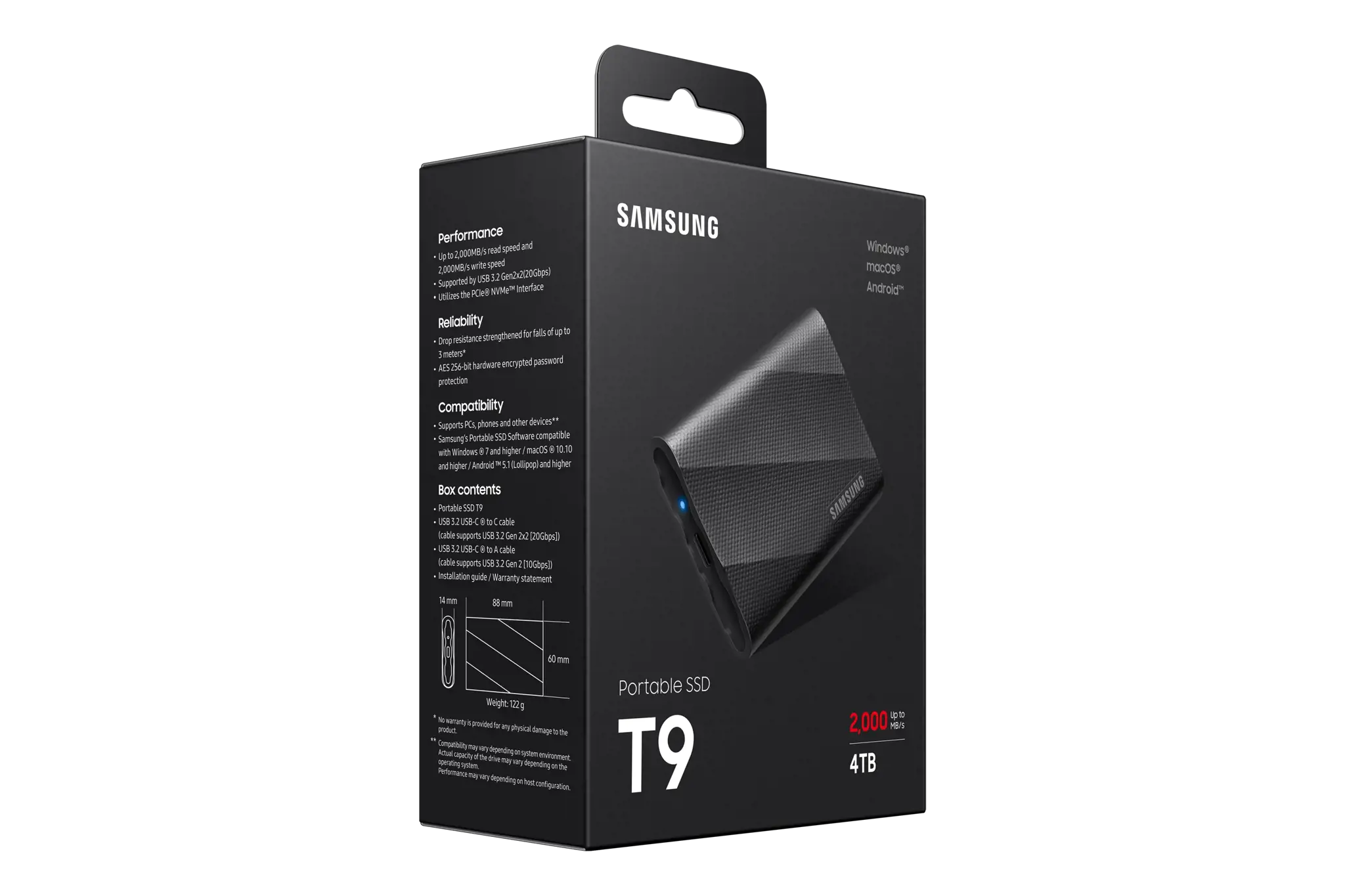 "Samsung" MU-PG4T0B, 4 TB, C tipo USB, 3.2 Gen 2 (3.1 Gen 2), 2000 MB/s, apsauga nuo slaptažodžio, juoda
