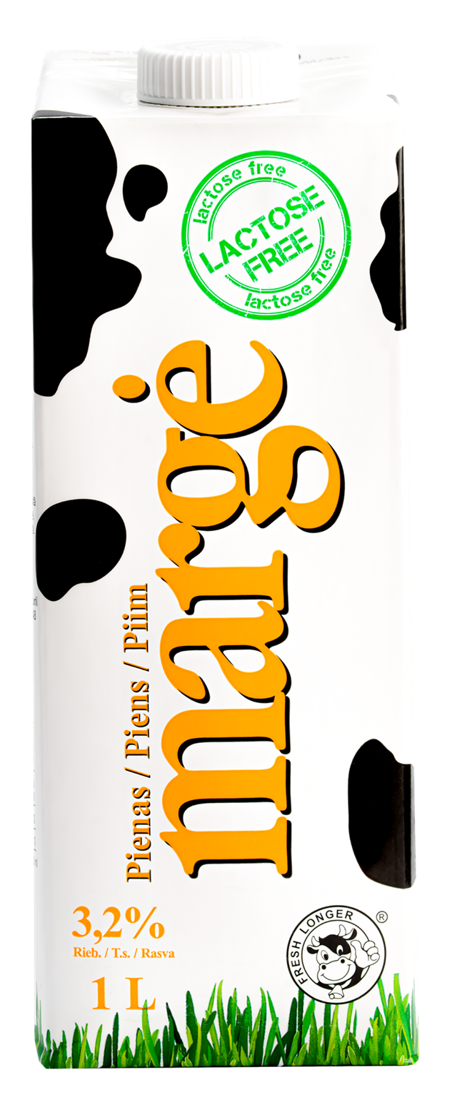 Pienas MARGĖ, be laktozės, 3,2%, UAT, 1 l