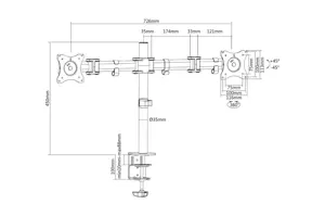 DIGITUS dvigubo ekrano stalinis stovas su tvirtinimo įtaisu 2 tft/LCD 27 colių Vesa 75x75mm 100x100mm juodas