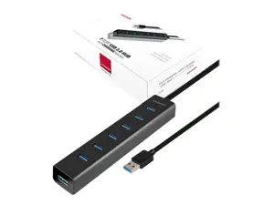 AXAGON HUE-SA7BP 7x USB3.0 ALU įkrovimo koncentratorius su kintamosios srovės adapteriu, juodas