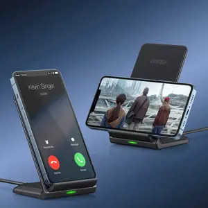 Choetech two-coil fast wireless charger 15W stand black + 1.2m micro USB cable (T524-F)