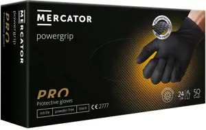 Viekartinės pirštinės MERCATOR Powergrip, nitrilinės, juodos, L dydis, 50 vnt