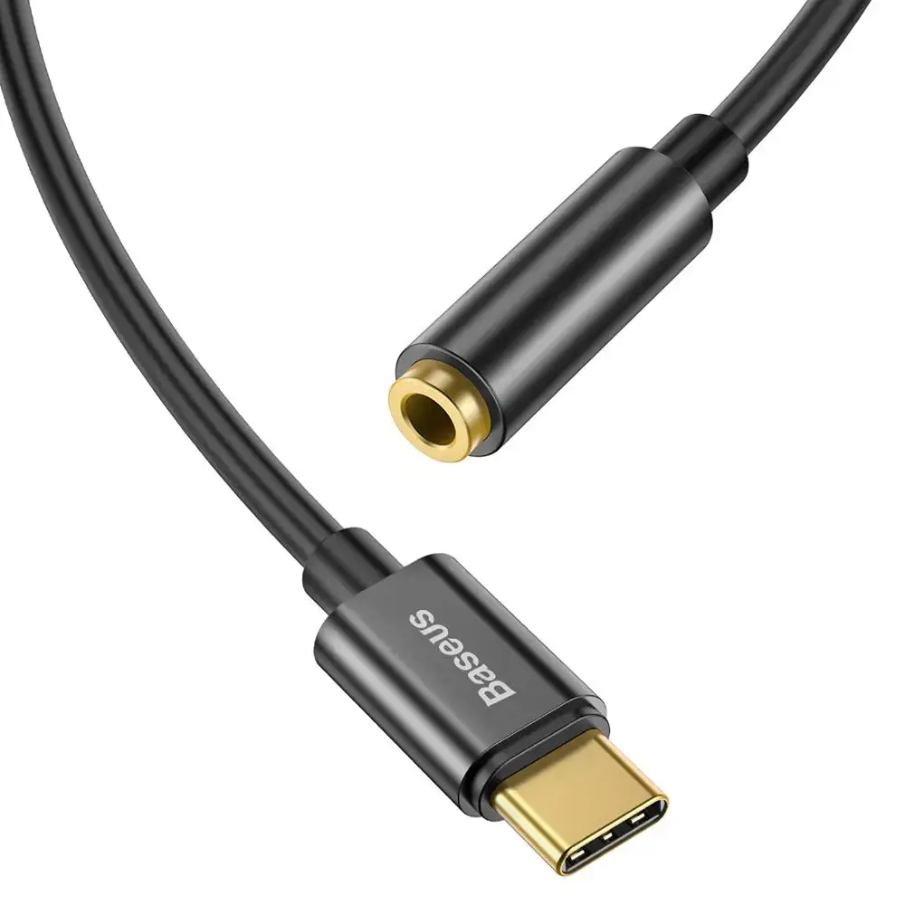 "Baseus L54" ausinių adapteris iš USB-C į 3,5 mm garso lizdą DAC 24 bitų 48 KHz, juodas (CATL54-01) (Juodas)