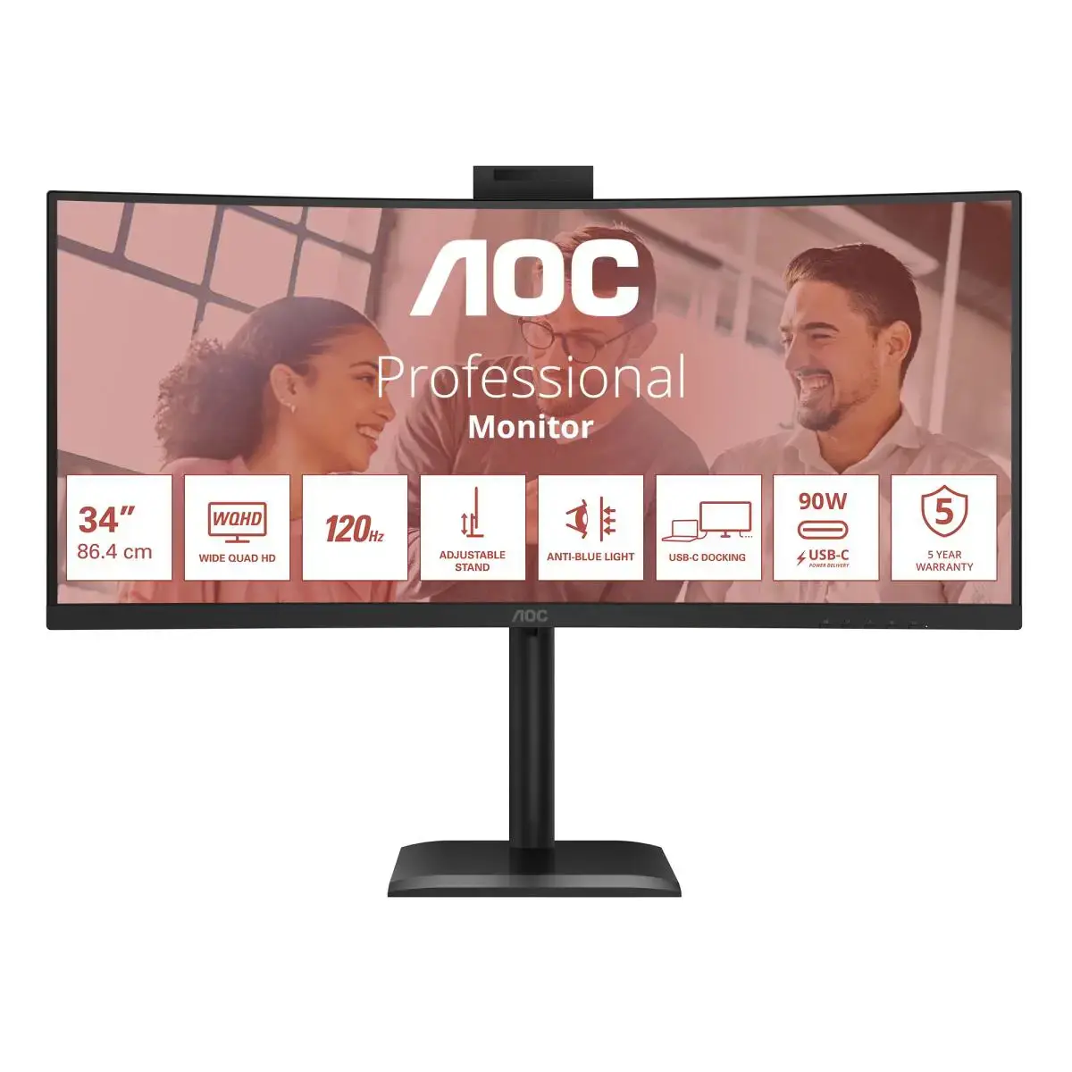 AOC CU34E4CW | 34 " | VA | UWQHD | 120 Hz | 4 ms | 3440 x 1440 pixels | 350 cd/m² | HDMI ports quantity 2 | Black