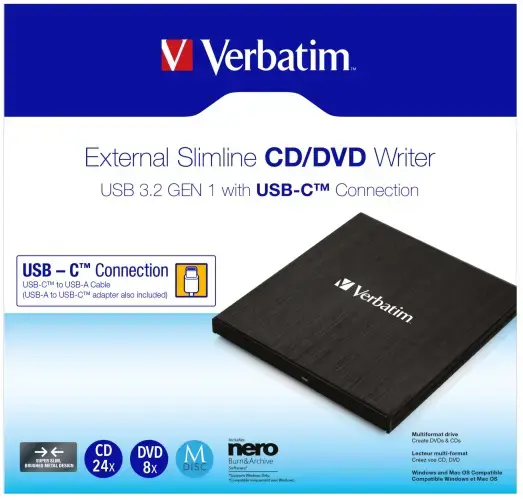 Verbatim 43886, Black, Tray, Desktop/Laptop, DVD±RW, USB 3.2 Gen 1 (3.1 Gen 1), CD-R, CD-RW, DVD+R, DVD+R DL, DVD+RW, DVD-R, DVD-R DL, DVD-RW