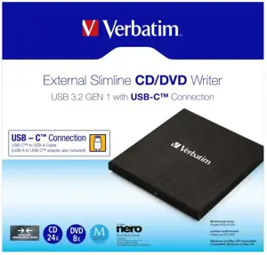Verbatim 43886, Black, Tray, Desktop/Laptop, DVD±RW, USB 3.2 Gen 1 (3.1 Gen 1), CD-R, CD-RW, DVD+R, DVD+R DL, DVD+RW, DVD-R, DVD-R DL, DVD-RW
