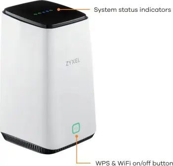 Zyxel FWA510, "Wi-Fi 6" (802.11ax), trijų dažnių (2,4 GHz / 5 GHz / 5 GHz), Ethernet LAN, 5G, juodas, baltas, stalinis maršrutizatorius