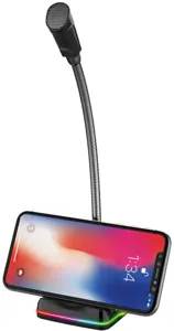 Varr Gaming USB mikrofonas su stovu, Reguliuojamas 360° kampu, Valdymo skydelis (įjungimas / išjungimas, garsumas ir apšvietimas), Mikrofono jautrumas -58±2 dB ir visakryptis, Populiari USB-A jungtis, Juodas, Kabelis 1,5 m, Stalo mikrofonas, -58 dB, 70 - 10000 Hz, 2200 Ω, 50 dB, Visakryptis