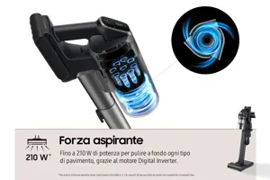 Samsung VS20C9554TK, Stick vacuum, Bagless, Black, 0.8 L, Dry, Cyclonic
